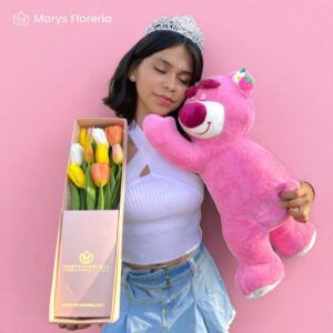 CAJA DE TULIPANES + OSO LOTSO